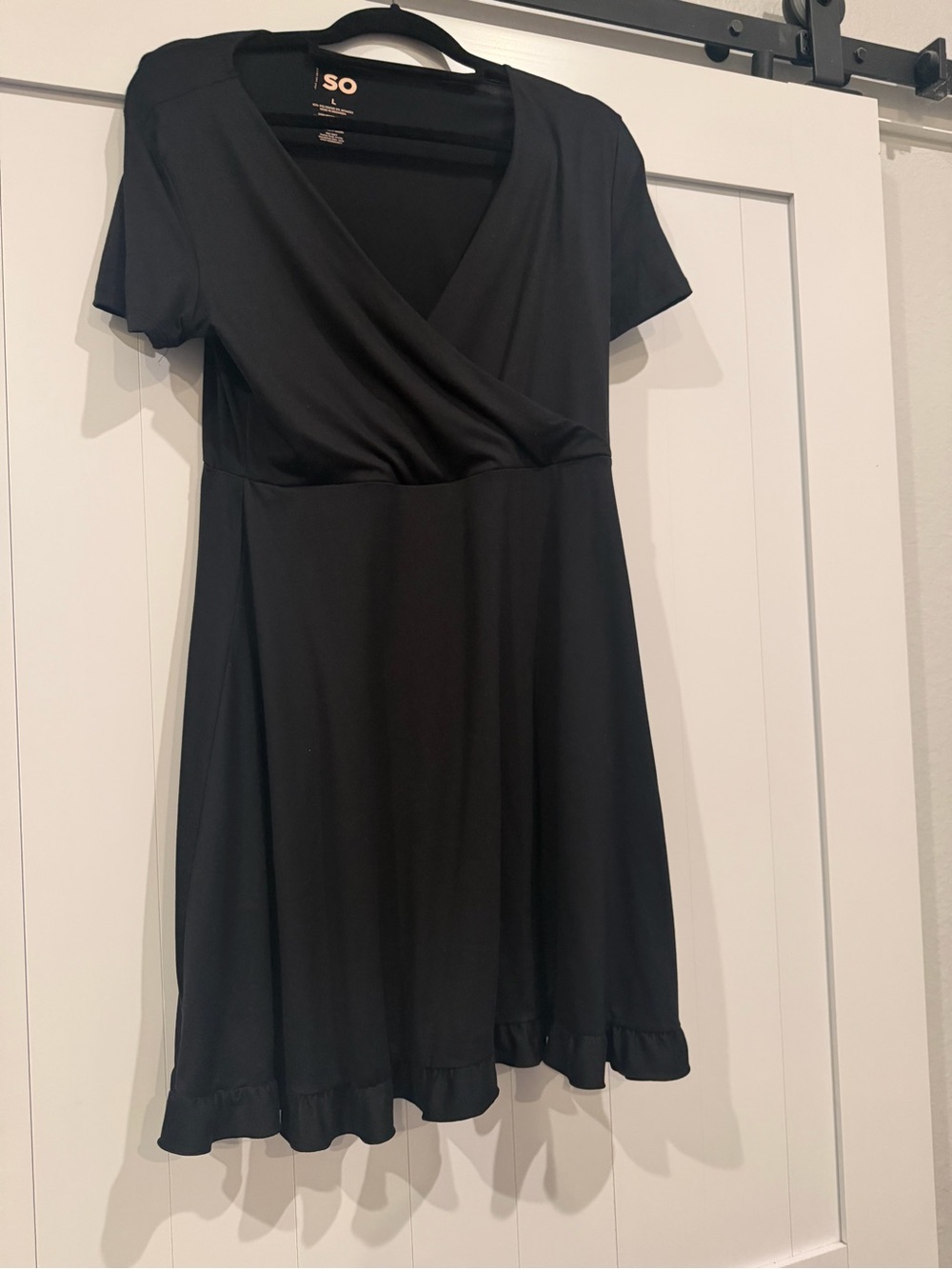 SO Black Faux-Wrap Short Sleeve Dress